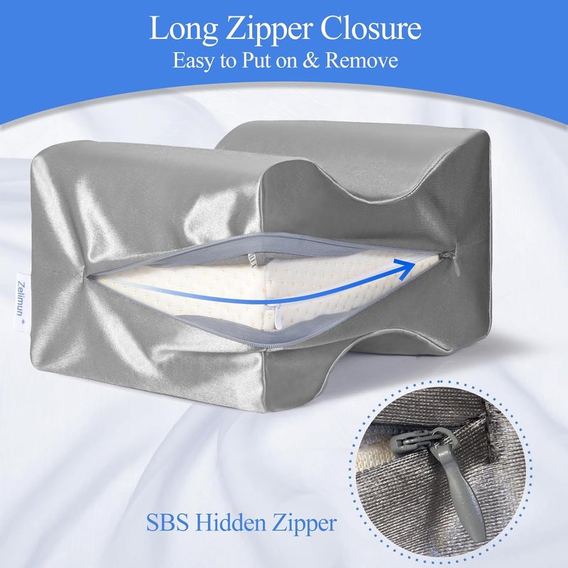 Zelimun Knee Pillow Cover Replacement 10" x 8" x 6.3", Leg Pillowcase with Long Zipper, Washable Cover for Contour Knee Foam Support Pillow (Grey) - Image 3